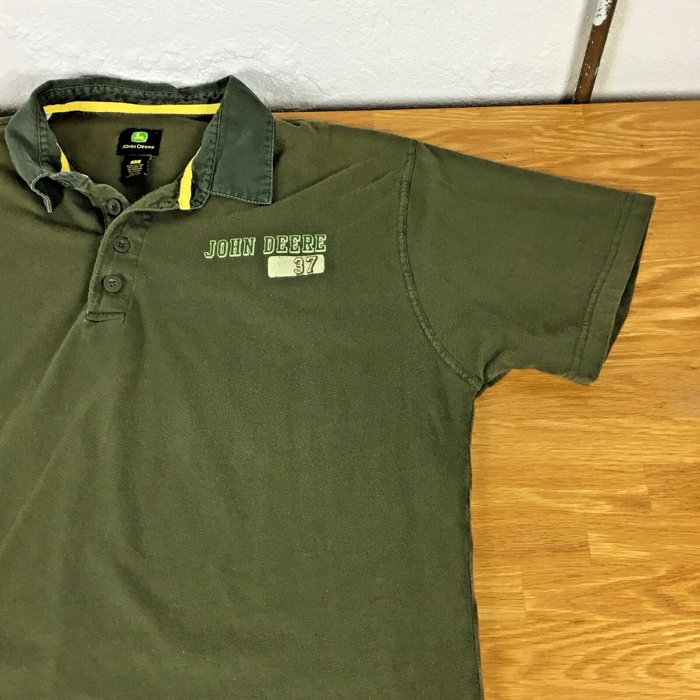 John Deere Mens XL Olive Green Short Sleeve Polo Shirt Graphic 37 Cotton - Picture 12 of 13